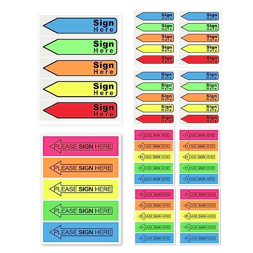 1000 Stück Pfeil Tabs, Fluoreszierende Farbtabs, Sign Here Aufkleber Selbstklebende Sign Here Tabs für Büro, Schule, Notizbuch, Notizbuch (2 Designs, 5 Farben) von LUTER