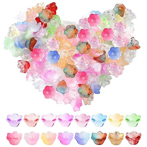 100stk Blumen Perlen Glas, Bunte Blumenperlen mit Löchern Ästhetische Glockenorchideenform Glasperlen Blumen-Charm-Perle für Schmuckherstellung Armband Halskette Handykette von LUTER