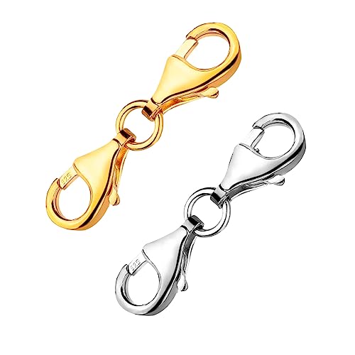 2 Stück Doppel Karabiner Verschlüsse, 925er Sterlingsilber Armband-Verlängerungsverschluss Schmuck Karabiner Doppelkrallenverbinder für Halskette Armband DIY-Schmuckherstellung (Silber+Gold) von LUTER