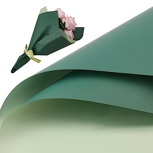 20 Blatt Blumen Geschenkpapier, 58x 58cm Blumenstrauß Geschenkpapier Doppelseitige Farbe Blumen Geschenkpapier für Hochzeit Abschlussfeier Valentinstag(Smaragd & Graugrün) von LUTER