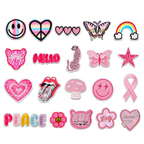 20 Stück Patches zum Aufbügeln für Jeans, Rosa Preppy Patches Aufnäher zum Aufbügeln für Kleidung Reparatur Y2K Zubehör DIY Crafts für Jeans Jacken Kleid von LUTER