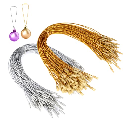 200 Stück Weihnachts Schmuck Aufhänger Schnur, Schnappverschluss Schnur Ornament Schnappverschluss für Weihnachtsbaum-Party-Zubehör (Gold, Silber) von LUTER