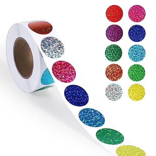 500St Runde Punktaufkleber, 2,5cm Glitzer Aufkleber Rollen Aufkleber Siegelaufkleber Belohnungsaufkleber für Kinderlehrer, Geschenkverpackung, Dekoration von LUTER