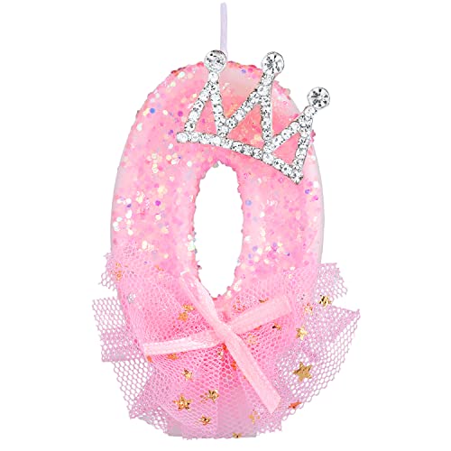 Geburtstag Nummer Kerzen, 7,5cm Kronenschleifen-Netzkerze Glitzernde Rosa Zahlenkerzen Tortenaufsatz Geburtstagskerzen Nummer mit Pailletten für Jubiläumsfeiern (Zahl 0) von LUTER