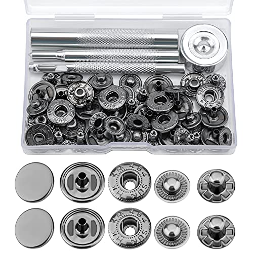 LUTER 12 Sets 15mm Druckknopf-Befestigungsset Kit Nähen Abnehmbare Metall-Hochleistungs-Druckknöpfe Mit 4 Metall-Installationswerkzeugen für kleidung Jeans Hosen Leder Taschen Jacken (Schwarz) von LUTER