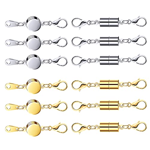 LUTER 12PCS Locking Magnetischer Schmuckverschluss Magnetischer Schmuckverschluss Magnetischer Karabinerverschluss Oblaten-Und Zylindrische Halskettenverschlussverschlüsse(Gold, Silber) von LUTER