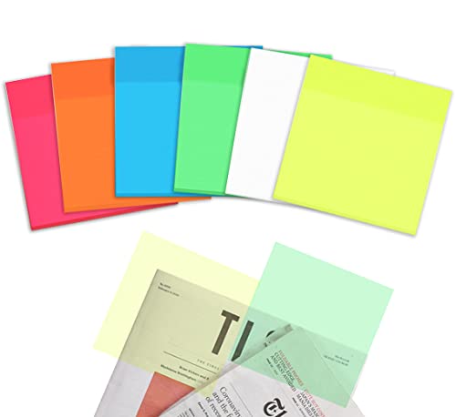 LUTER 400 Blatt 8 Stück Klebezettel Transparent 75x75mm, Durchsichtige Haftnotizen Bulk Selbstklebender Notizblock Sticky Notes für Schule Büro Planer (6 leuchtende Farben) von LUTER