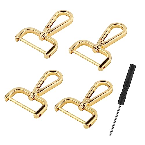 LUTER 4stk Karabinerhaken mit Drehgelenk, 3,2cm D-Ringe Drehbare Karabinerhaken mit Kleinen Schraubendrehern Krallenverschlüsse aus Legierung für Geldbörse Umhängetasche DIY-Zubehör (Gold) von LUTER