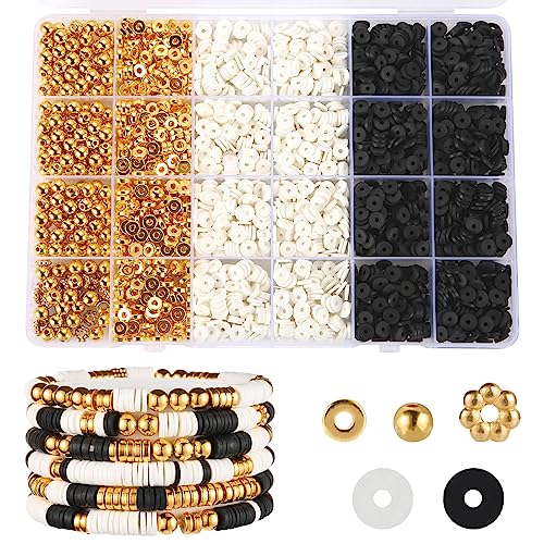 Set zur Herstellung von Armbändern, Tonperlen Zum Auffädeln mit Aufbewahrungsbox Goldene Abstandsperlen Tonperlen Armband Set für Herstellung Stapelbarer Armbänder DIY-Schmuck von LUTER