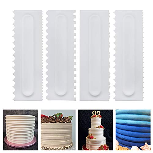 LUUFAN Kuchen Schaber Buttercreme Glatter Gebäck Kuchen Dekorieren Kamm Fondant Spatel Ausstecher Backenwerkzeuge Küche Backform DIY Tool (4 PCS) von LUUFAN