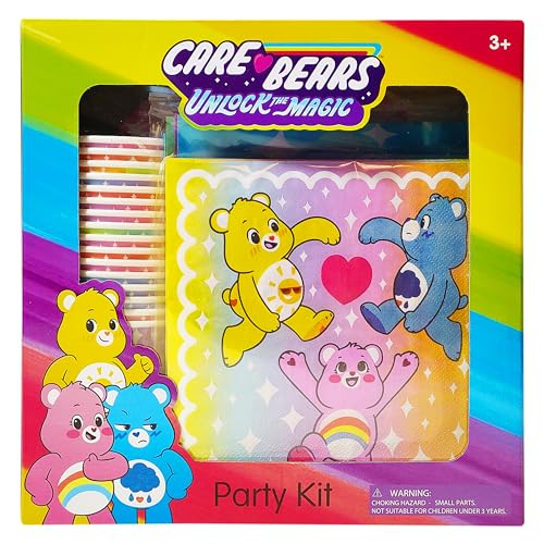 Care Bears Geburtstagsdekorationen, 58 Stück, Happy Birthday Tischdekorationen, originelle Pflegebären, Partyzubehör: Pappteller, Becher, Servietten, Tischdecke, Kuchendekoration, von LUV HER