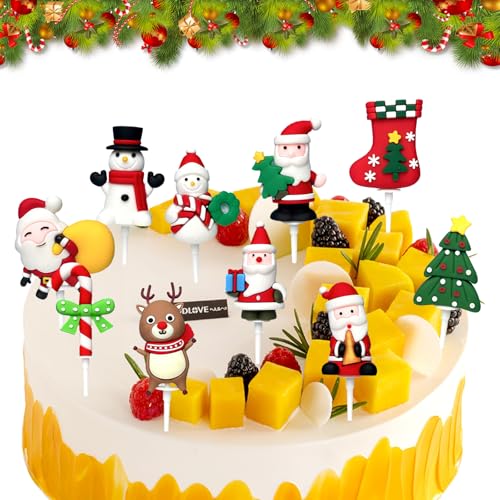 10 Stücke Weihnachten Cupcake Toppers Weihnachten Tortendeko Zahnstocher Fahnen Weihnachtsbaum Tortenaufsätze für Torten Muffins Weihnachtsfeier Urlaub liefert (1, Weiß) von LUVDECO