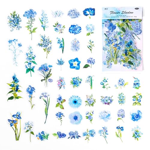 100 Stück Vintage Aufkleber BlumeKunst Blau Retro Aufkleber Aesthetic Stickers Ästhetische Aufkleber Scrapbook Aufkleber für Koffer Auto Laptop Karten Flasche Skateboard Telefon Tagebuch von LUVDECO