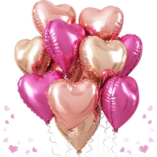 12 Stück Herz Folienballon 18 Zoll Roségold Herz Luftballons Rosa Helium Luftballon Romantische Party Dekoration für Valentinstag Geburtstag Hochzeit Jubiläum Brautdusche (Roségold) von LUVDECO