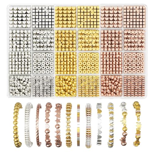 1700 Stück Abstandshalter Perlen Kit, 4mm Kit zur Herstellung loser Perlen, CCB Charme Abstandsperlen Zubehör für DIY Basteln Armband Halskette Ohrring Schmuck Dekoration Mädchen Erwachsene Geschenke von LUVDECO