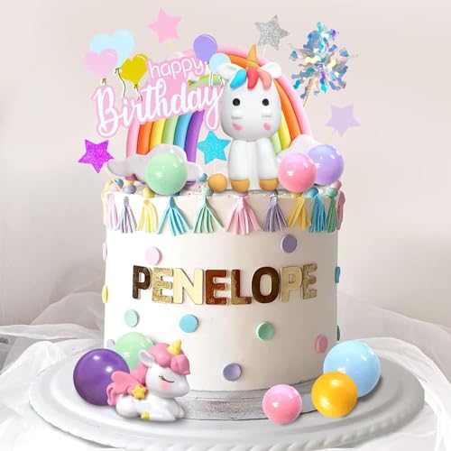 18 Stück Torte Dekorationen Einhorn Cakes Topper Regenbogen Cupcake ToppersGeburtstag Party Kugel Cupcake Toppers Torte Sterne Bunt Niedlich für Mädchen Kinder Frauen Hochzeit Jahrestag von LUVDECO