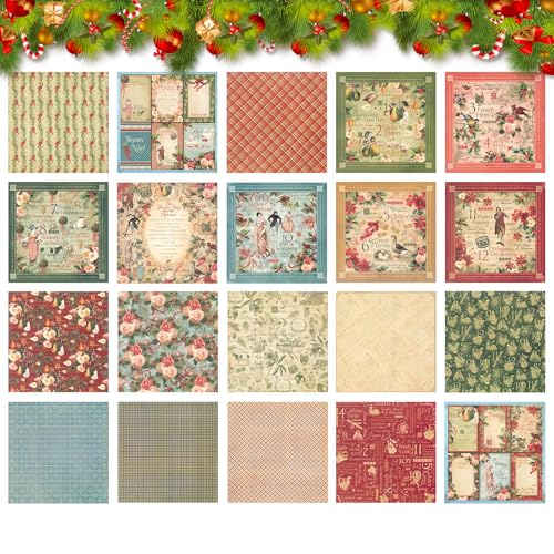 20 Blatt Weihnachten Scrapbook Papier 20x20cm Vintage Scrapbooking Hintergrundpapier Weihnachten Hintergrund Decorative Paper Weihnachts Muster Papier Set für DIY Handwerk Origami Geschenkverpackung von LUVDECO