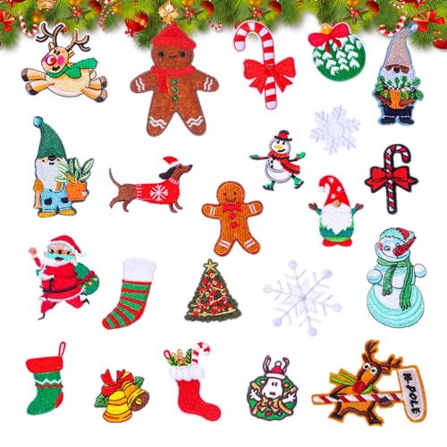 22 Stück Weihnachten Bestickte Patches Weihnachtsbaum Schneemann Santa Gestickt Applique Patches Weihnachten Applique Motiv Aufnäher nähen Weihnachts Bügelflicken für DIY Nähen Kleider Hut Dekor (B) von LUVDECO