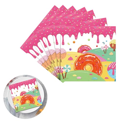 24 Stück Party Servietten Donut Party Dekorationen Donut Servietten 33x33 cm Donut Einweg Papierservietten Partygeschirr für Hochzeit Geburtstag Babydusche Party Tischdekorationen von LUVDECO