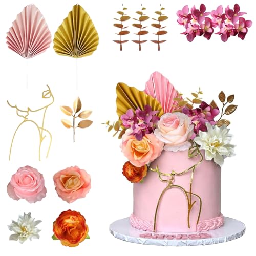 24 Stück Schmetterling, Palmblatt Tortenaufsatz, Kuchendekoration, Personalisierte Happy Birthday Kuchen Topper, Cake Topper für Geburtstage, Hochzeiten, Feste (B) von LUVDECO