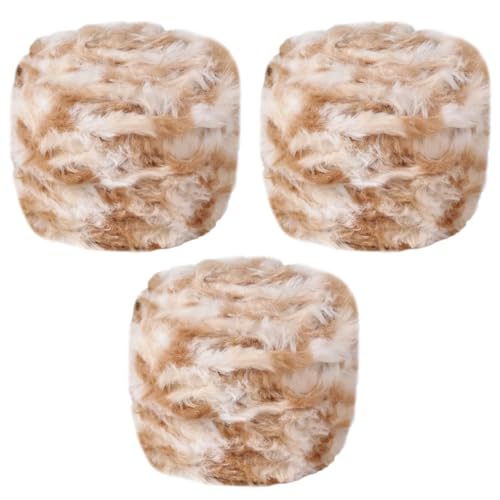 3 Rollen Dickes Kunstpelz Garn Flauschiges Kunstfell Garn Super Soft Fur Yarn Wimperngarn 100% Polyester Strickgarn Wimperngarn für Häkeln, Stricken Schal, Handschuhe, Hat, Kleidung (Braun) von LUVDECO