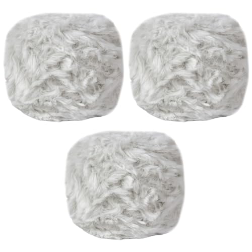 3 Rollen Dickes Kunstpelz Garn Flauschiges Kunstfell Garn Super Soft Fur Yarn Wimperngarn 100% Polyester Strickgarn Wimperngarn für Häkeln, Stricken Schal, Handschuhe, Hat, Kleidung (Grau) von LUVDECO