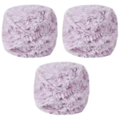 3 Rollen Dickes Kunstpelz Garn Flauschiges Kunstfell Garn Super Soft Fur Yarn Wimperngarn 100% Polyester Strickgarn Wimperngarn für Häkeln, Stricken Schal, Handschuhe, Hat, Kleidung (Lila) von LUVDECO