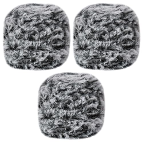 3 Rollen Dickes Kunstpelz Garn Flauschiges Kunstfell Garn Super Soft Fur Yarn Wimperngarn 100% Polyester Strickgarn Wimperngarn für Häkeln, Stricken Schal, Handschuhe, Hat, Kleidung (Schwarz) von LUVDECO