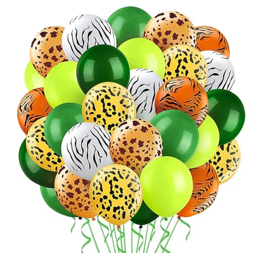 30 Stück Dschungel Luftballons Kinder Party Safari Luftballon Tier Leopard Zebra Tiger Kinder Geburtstag Dekorationen Luftballons Grün Jungen Mädchen Schule Baby Dusche Party Dekorationen von LUVDECO