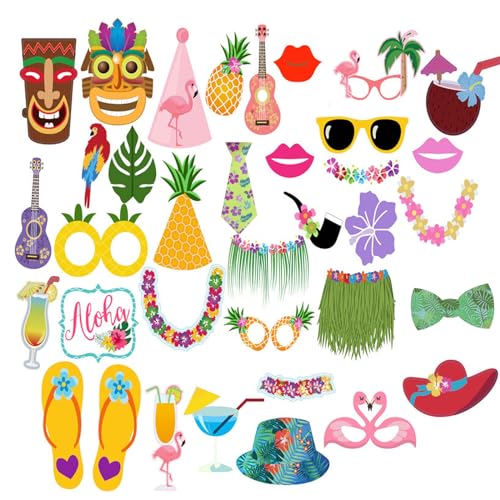 36 Stück Luau Foto Stand Requisiten Hawaii Party Dekoration Aloha Brillen Sommer Selfie Requisiten Flamingo Ananas Schwimmbad Tropisch Strand Geburtstag Jungen Mädchen Frauen Männer von LUVDECO