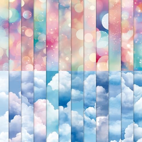 48 Blätter Scrapbooking Hintergrund Papier 15,2 x 15,2cm Scrapbook Paper Pads Blue Sky White Cloud Decoupage Paper Halo Scrapbook Dekoration Papier für DIY Karte Machen Geschenkverpackungen von LUVDECO