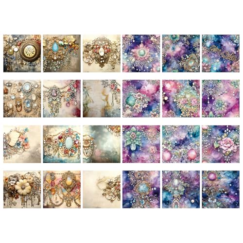 48 Stück Scrapbooking Gemustert Papier Dekoratives Basteln Papier Scrapbooking Zubehör Ästhetik Bilder Schmuck für DIY Karte Herstellung Journaling Einpacken Basteln von LUVDECO