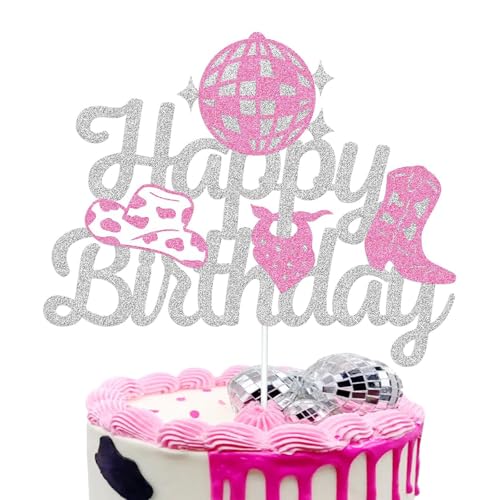 Cake Topper Happy Birthday Pink Kuchen Deko Glitzer Cowboy Torten Deko schmetterlinge deko torte Cupcake Topper für Mädchen Party Geburtstag Party Kuchen Dekoration Supplies von LUVDECO