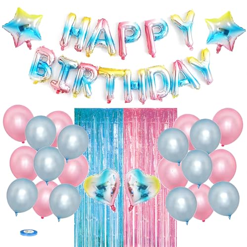 Geburtstag Dekoration Bausatz Blau Rosa Latex Luftballon Bogen Bausatz Stern Herz Folie Luftballons Glitzer Folie Vorhang für Party Mädchen Jungen Kinder Frauen Männer Geburtstag Feiern von LUVDECO