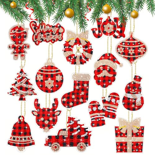 LUVDECO 15PCS Diamond Painting Weihnachten Anhänger 5D DIY Doppelseitige Weihnachten Schlüsselring Dekoration Weihnachtsbaum Diamant Malerei Schlüsselbund für Weihnachten Familie Dekor von LUVDECO