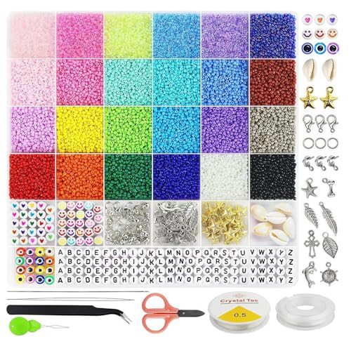 LUVDECO 16800 Pcs Glasperlen Set, 24 Colors 2 mm Glasperlen zum Auffädeln, Glasperlen für Armbänder, Für DIY Handwerk Armband Halskette, Handgemachte Craft Geschenke für Mädchen von LUVDECO