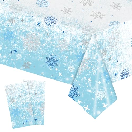 LUVDECO 2 Stück Schneeflocke Tischtuch Weihnachten Rosa Blau Winter Tischtuch Rechteckig Tisch Läufer Weihnachten Startseite Dekoration Urlaub Winter für Tisch Dekoration Abendessen Party (Blue) von LUVDECO