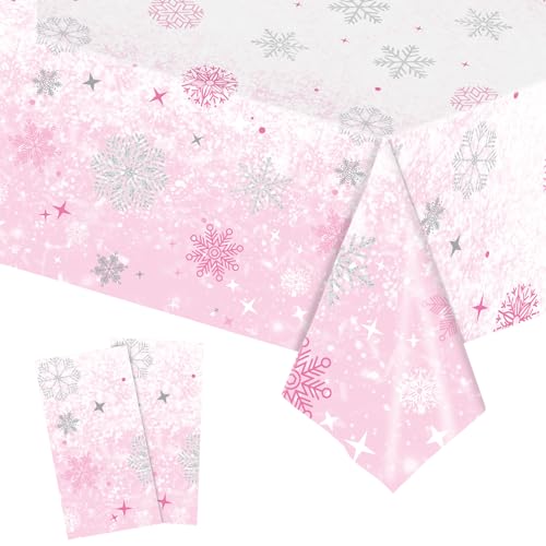 LUVDECO 2 Stück Schneeflocke Tischtuch Weihnachten Rosa Blau Winter Tischtuch Rechteckig Tisch Läufer Weihnachten Startseite Dekoration Urlaub Winter für Tisch Dekoration Abendessen Party (pink) von LUVDECO