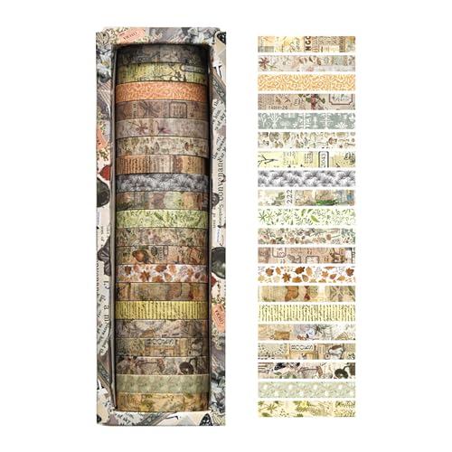 LUVDECO 20 Rollen Vintage Washi Tape Set Pflanzen Dekoratives Klebeband Abdeckklebeband Washi Klebeband für DIY Craft Scrapbooking Kugel Journal Geschenkverpackungen von LUVDECO