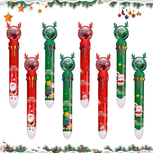 LUVDECO 8 Stück Kugelschreiber Mehrfarbig Weihnachten Geschenk Kinder Einziehbar Shuttle Stift Kugelschreiber Rot Grün 10-in-1 für Jungen Mädchen Büro Schulsachen Studenten von LUVDECO