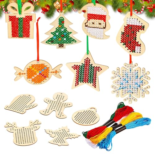 LUVDECO Kreuzstich-Kits Hölzernes Basteln Weihnachten Anfänger Stickerei Kit Weihnachten Starter Holz Lesezeichen Kreuzstich Weihnachten Kinder Geschenk Erwachsene Baum Dekoration Enthusiasten von LUVDECO