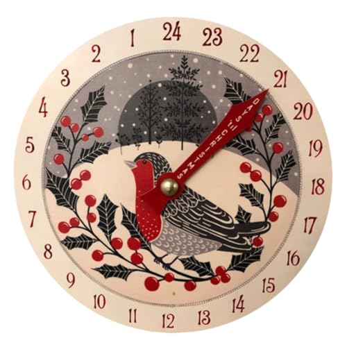 LUVDECO Weihnachts Countdown Kalenderuhr 12 Inch Holz Weihnachten Countdown Uhr Weihnachten Runde Uhr Form Countdown Kalender 24 Tage Adventskalender Holzuhr Dekoration für Urlaub Wand Tür Deko von LUVDECO