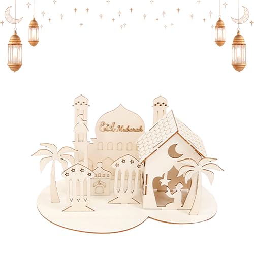 Ramadan Deko Holz Ramadan Tischdeko Bayram Dekoration Ramadan Dekorationen für Zuhause Muslim Islam Platte Zeichen Ornament Mond Stern Windlicht Schloss Form (D) von LUVDECO