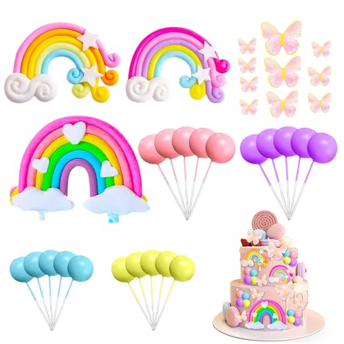 Rosa Torte Dekorationen Schmetterling Torten Topper Regenbogen Geburtstag Torte Dekoration Satz Kugel Cupcake Toppers Torte Buntes Niedlich Mädchen Kinder Frauen Hochzeit Jahrestag Party von LUVDECO