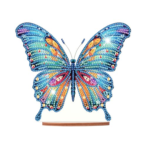 Schmetterling Diamond Painting Ornaments Kit, 5D DIY Schmetterling Diamond Painting Desktop Ornamente mit Runder Basis, Bunte Acryl Schmetterling Diamant Malerei Dekoration für Home Büro Desktop von LUVDECO