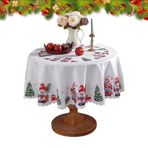 Weihnachten Tischdecken 150cm Runde Weihnachtstischdecke Weihnachtsbaum Zwerge Santa Tischdecke wasserdichte Weihnachtstischdecke für Winter Xmas Hochzeit Party Tischdekoration (A) von LUVDECO