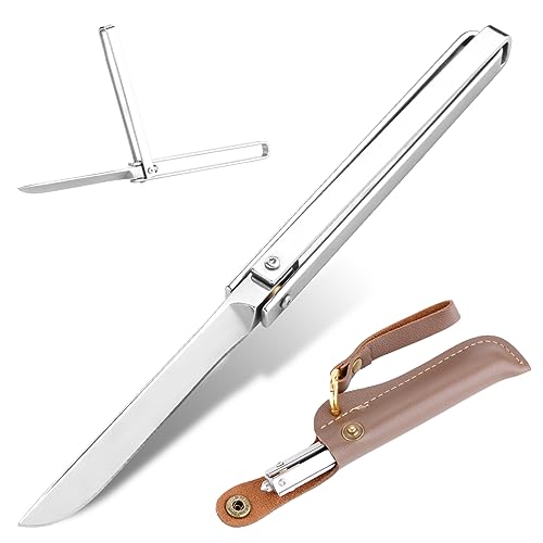 LUXHEIM Klappmesser Edelstahl mit Lederscheide, Taschenmesser mit Glasbrecher, Slim EDC Messer Einhandmesser Zweihandmesser Überlebensmesser Faltmesser für Outdoor Camping Alltag von LUXHEIM