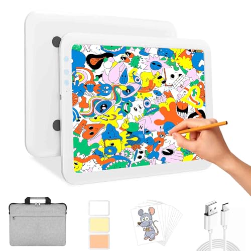 LUXJOYFUL Leuchttisch A3 mit Tasche, Diamond Painting Lichtplatte A3 Wiederaufladbarer Lichtkasten Ultra-dünne Leuchtpad für Diamantmalerei, Skizzieren, Vinyl Unkraut, Kalligraphie, Entwurf, Animation von LUXJOYFUL