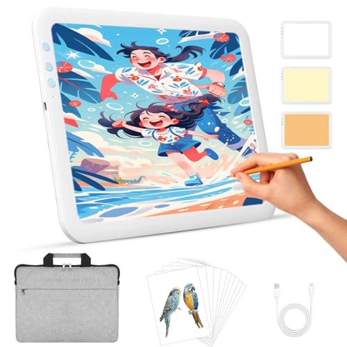 LUXJOYFUL Leuchttisch A4 Diamond Painting Lichtplatte Wiederaufladbarer Lichtkasten Kabellos Licht Pad mit Tasche, Light Board 6 Helligkeitsstufen für Diamond Painting, Skizzieren, Jäten von Vinyl von LUXJOYFUL