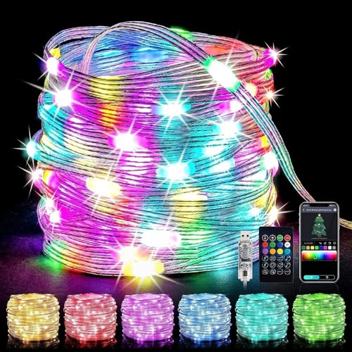 LUXONIC USB betriebene Lichterkette, Farbwechsel, 100 LEDs, RGB-Lichterkette, Smart-App und Fernbedienung, IP65 wasserdicht, ideal für Schlafzimmer, Party, Festival, Innenbereich von LUXONIC